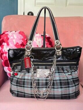 Coach Poppy Tartan Tote 💀Custom💀 Punk Glam Rework (15886)